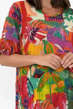 Below Knee Dresses<One Summer Calla Red Tropical Crinkle Dress