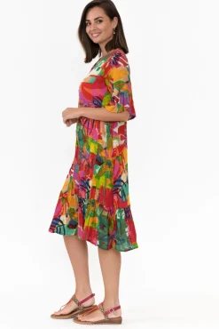 Below Knee Dresses<One Summer Calla Red Tropical Crinkle Dress
