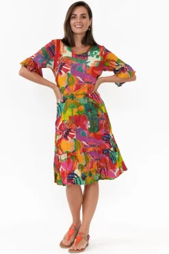 Below Knee Dresses<One Summer Calla Red Tropical Crinkle Dress