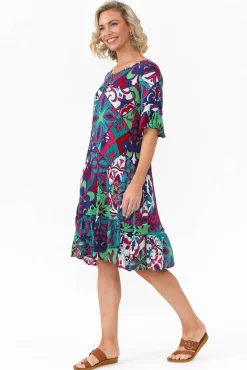 Above Knee Dresses<One Summer Calla Teal Mosaic Crinkle Dress