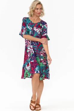 Above Knee Dresses<One Summer Calla Teal Mosaic Crinkle Dress