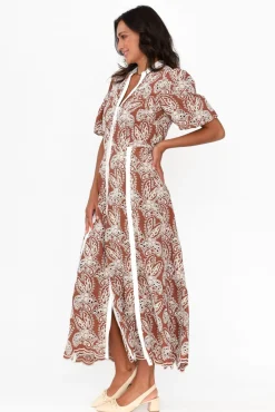 Maxi Dresses<Once Was Cambria Bronze Embroidered Puff Sleeve Dress