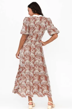 Maxi Dresses<Once Was Cambria Bronze Embroidered Puff Sleeve Dress