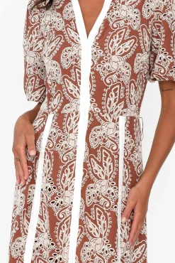 Maxi Dresses<Once Was Cambria Bronze Embroidered Puff Sleeve Dress