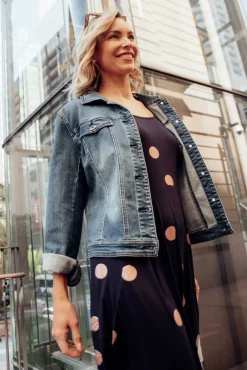 Jackets<Cafe Latte Camille Dark Denim Jacket