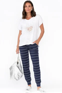 Sleeved Tops<Fabuler Candela White Sequin Heart Linen Top