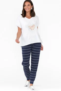 Sleeved Tops<Fabuler Candela White Sequin Heart Linen Top