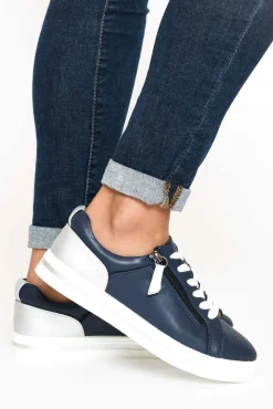 Leather Sneakers<Bay Lane Carissa Navy Silver Sneaker