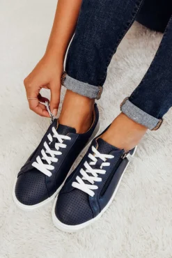 Leather Sneakers<Bay Lane Carissa Navy Silver Sneaker