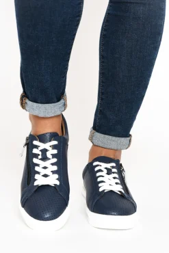 Leather Sneakers<Bay Lane Carissa Navy Silver Sneaker