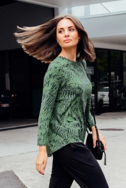 Sleeved Tops<Tani Carla Green Tiger Micro Modal Top