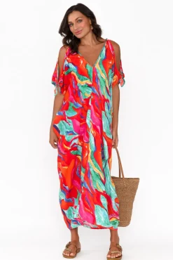 Midi Dresses<Hourglass Carla Pink Marble Cold Shoulder Kaftan