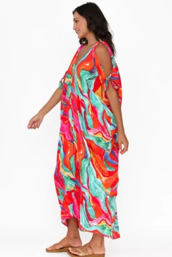 Midi Dresses<Hourglass Carla Pink Marble Cold Shoulder Kaftan