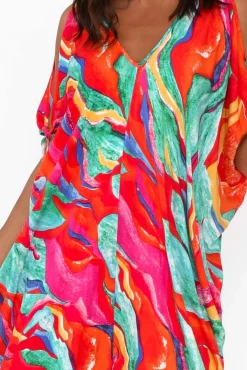 Midi Dresses<Hourglass Carla Pink Marble Cold Shoulder Kaftan