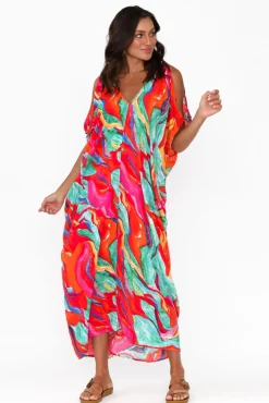 Midi Dresses<Hourglass Carla Pink Marble Cold Shoulder Kaftan