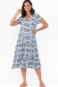 Cotton Dresses<Namastai Carmen Navy Fiesta Crinkle Cotton Dress