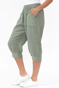 Pants<Donna Donna Carmichael Khaki Linen Capri Pant