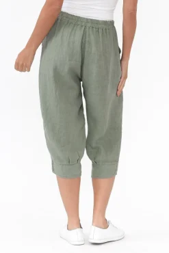 Pants<Donna Donna Carmichael Khaki Linen Capri Pant