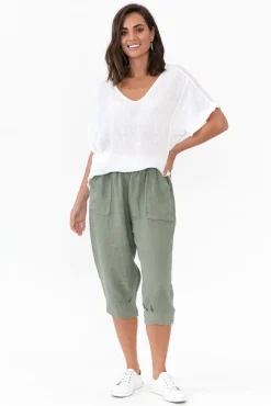 Pants<Donna Donna Carmichael Khaki Linen Capri Pant