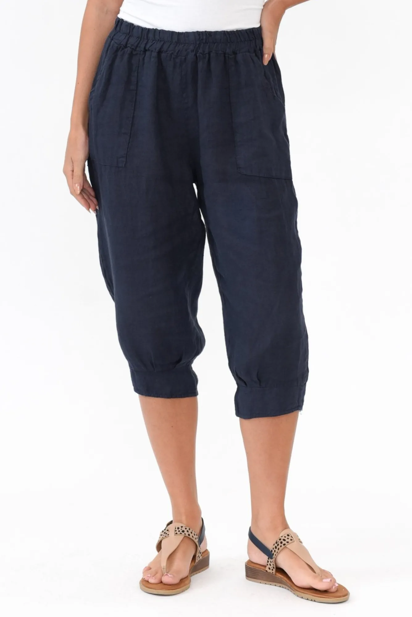 Pants<Donna Donna Carmichael Navy Linen Capri Pant