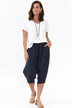 Pants<Donna Donna Carmichael Navy Linen Capri Pant