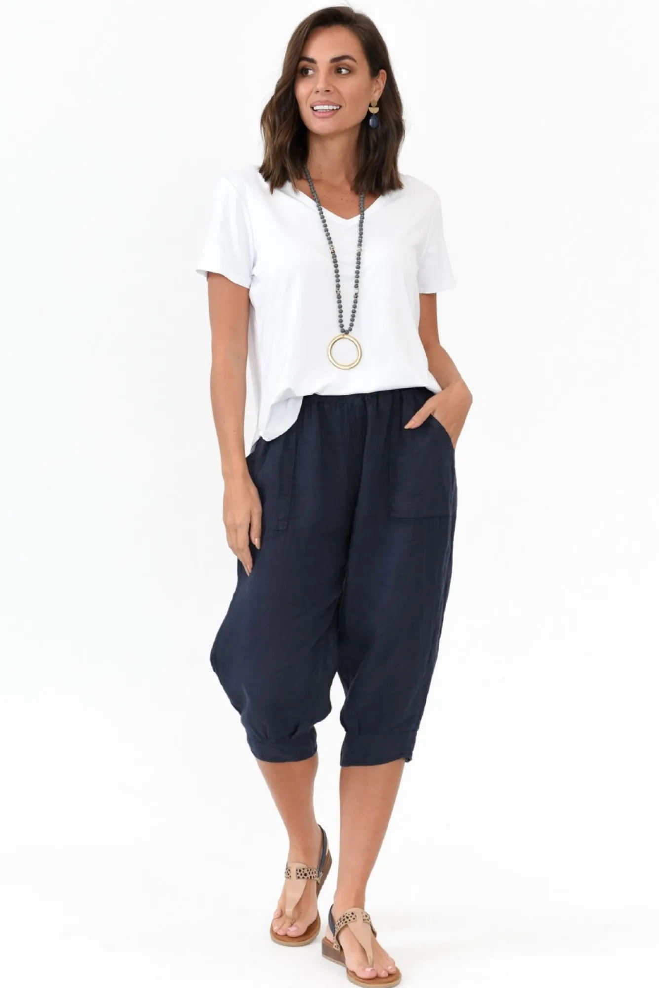 Pants<Donna Donna Carmichael Navy Linen Capri Pant