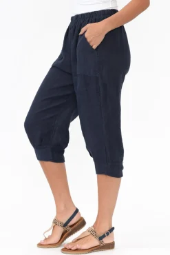 Pants<Donna Donna Carmichael Navy Linen Capri Pant