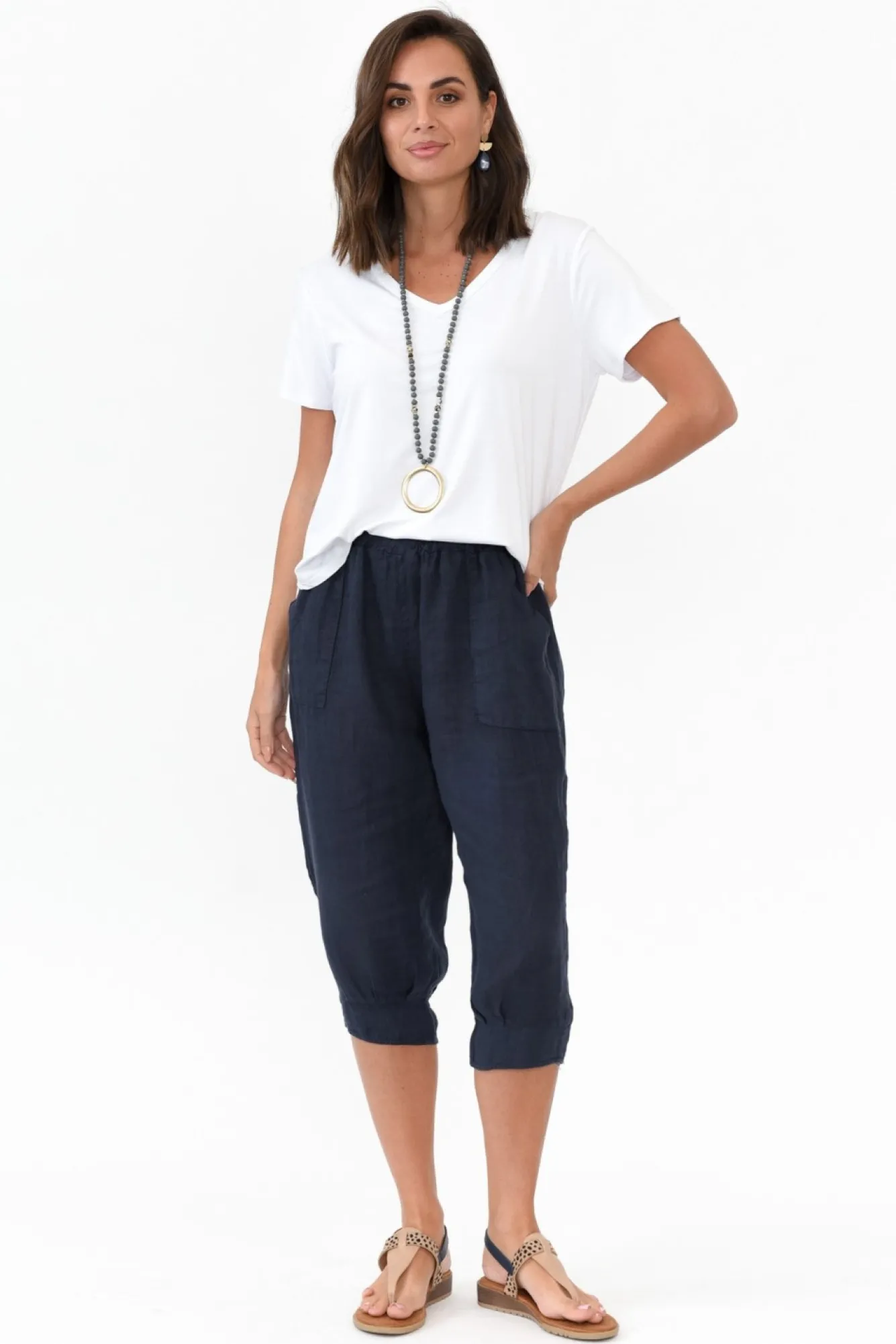 Pants<Donna Donna Carmichael Navy Linen Capri Pant