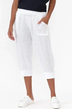 Pants<Donna Donna Carmichael White Linen Capri Pant