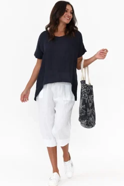 Pants<Donna Donna Carmichael White Linen Capri Pant