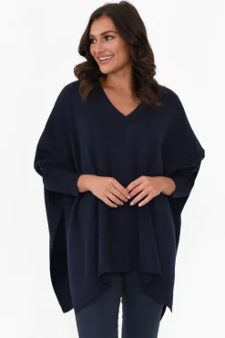Knitwear<Tirelli Caroline Navy Wool Blend Draped Jumper