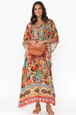 Maxi Dresses<Escape Caroline Orange Abstract Tassel Kaftan