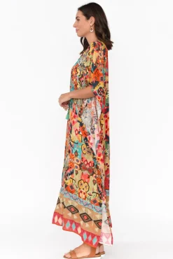 Maxi Dresses<Escape Caroline Orange Abstract Tassel Kaftan