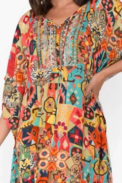 Maxi Dresses<Escape Caroline Orange Abstract Tassel Kaftan