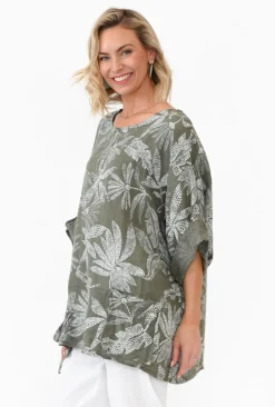 Tunic Tops<Donna Donna Casper Khaki Tropical Linen Pocket Top