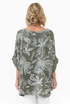 Tunic Tops<Donna Donna Casper Khaki Tropical Linen Pocket Top
