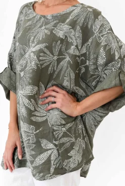 Tunic Tops<Donna Donna Casper Khaki Tropical Linen Pocket Top