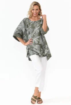 Tunic Tops<Donna Donna Casper Khaki Tropical Linen Pocket Top
