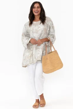 Linen Tops<Donna Donna Casper Taupe Tropical Linen Pocket Top