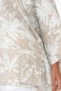 Linen Tops<Donna Donna Casper Taupe Tropical Linen Pocket Top