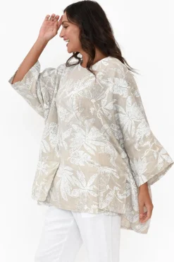 Linen Tops<Donna Donna Casper Taupe Tropical Linen Pocket Top