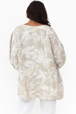 Linen Tops<Donna Donna Casper Taupe Tropical Linen Pocket Top