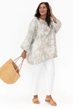 Linen Tops<Donna Donna Casper Taupe Tropical Linen Pocket Top