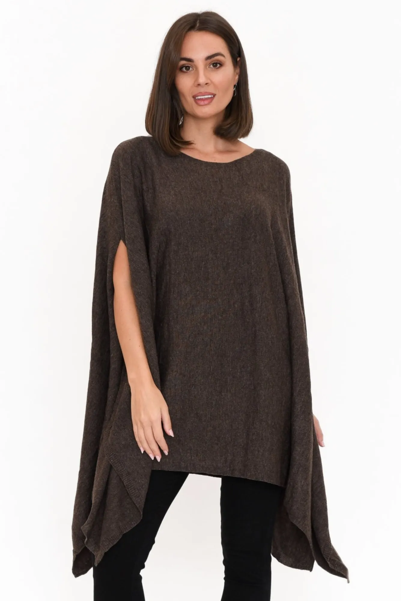 Ponchos<Boho Cassidy Brown Wool Blend Poncho
