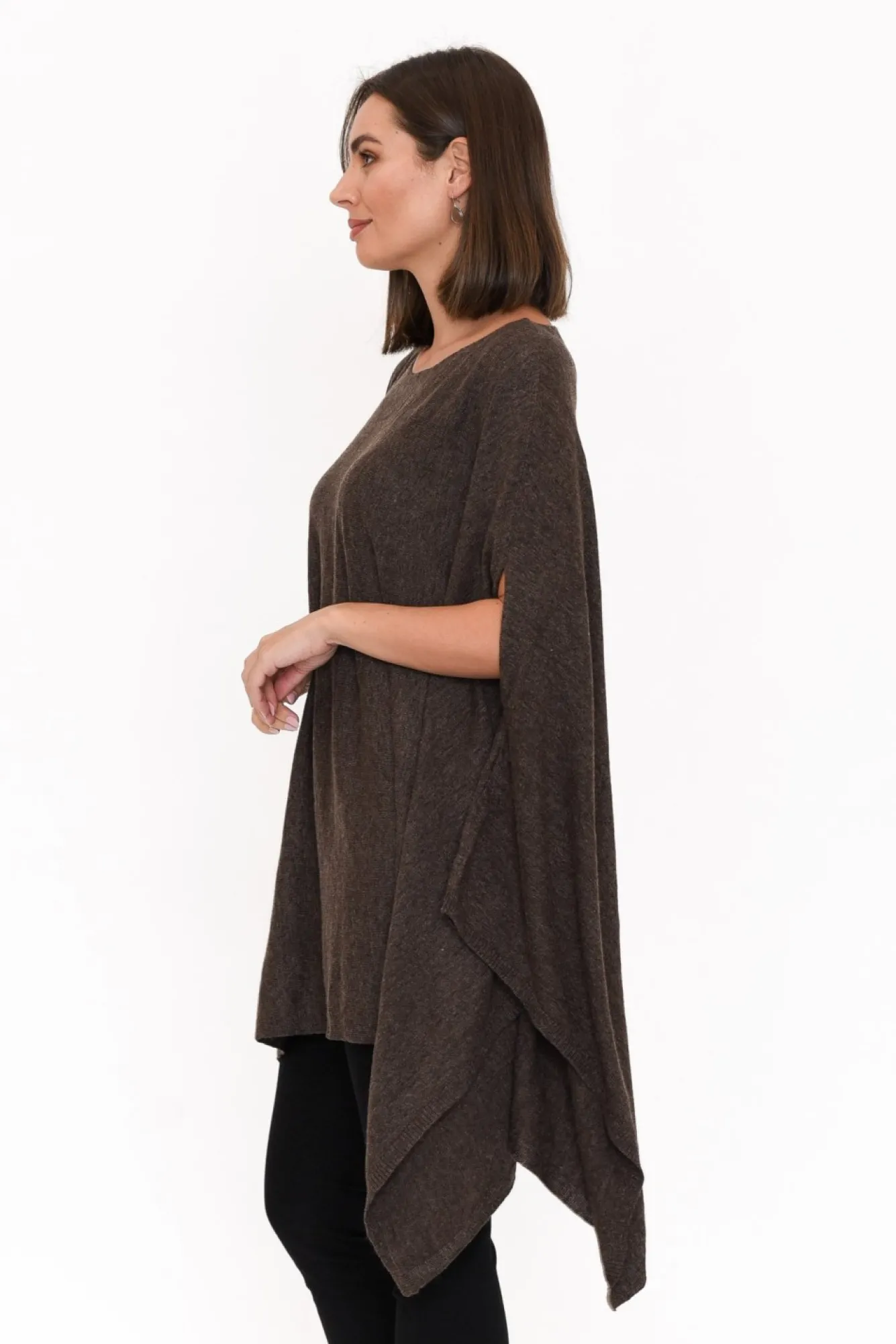 Ponchos<Boho Cassidy Brown Wool Blend Poncho