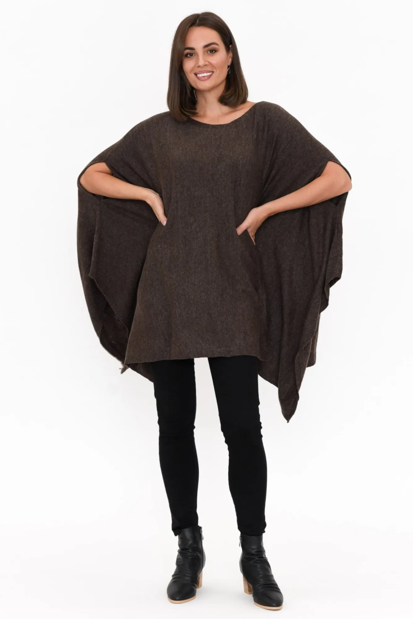 Ponchos<Boho Cassidy Brown Wool Blend Poncho