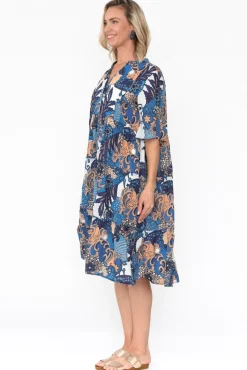 Below Knee Dresses<Mozaic Castaway Blue Blossom Cotton Dress