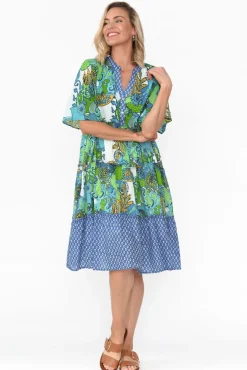 Below Knee Dresses<Mozaic Castaway Green Paisley Cotton Dress