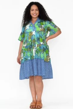 Below Knee Dresses<Mozaic Castaway Green Paisley Cotton Dress