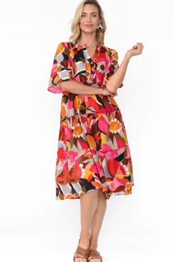Below Knee Dresses<Mozaic Castaway Pink Abstract Cotton Dress